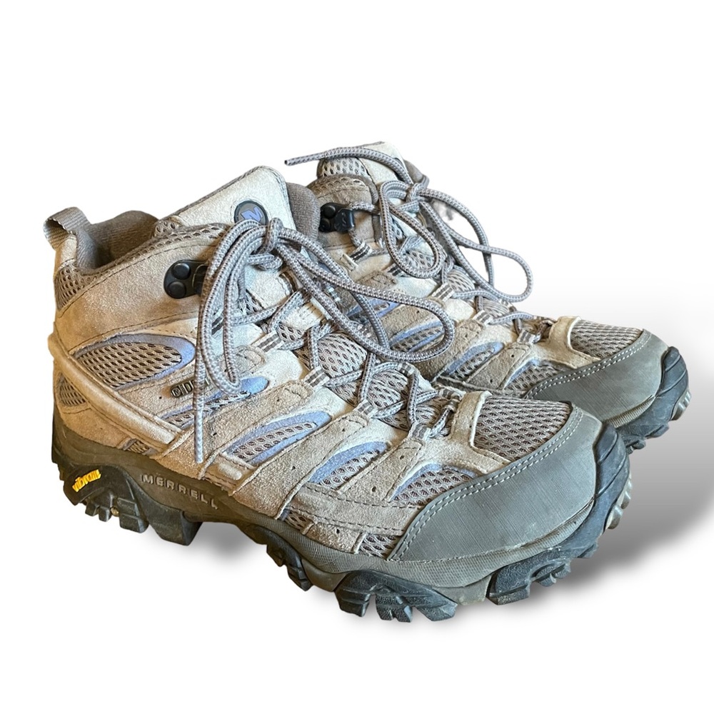Merrell Women's Falcon Waterproof Hiking Shoe Vibram Size 10 Grey Tan Light Blue
